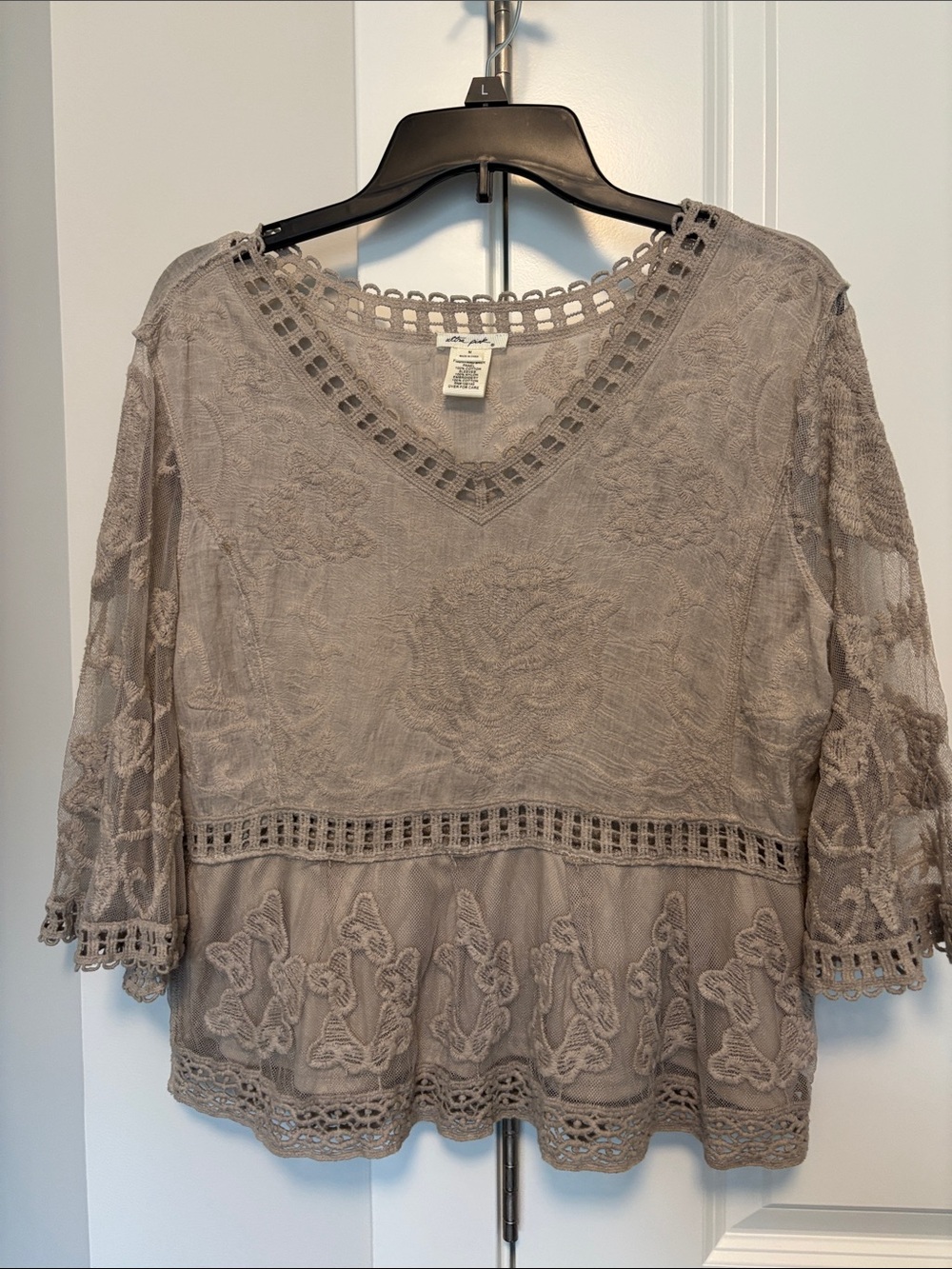 Ultra Pink Taupe Lace V-Neck Women’s Blouse